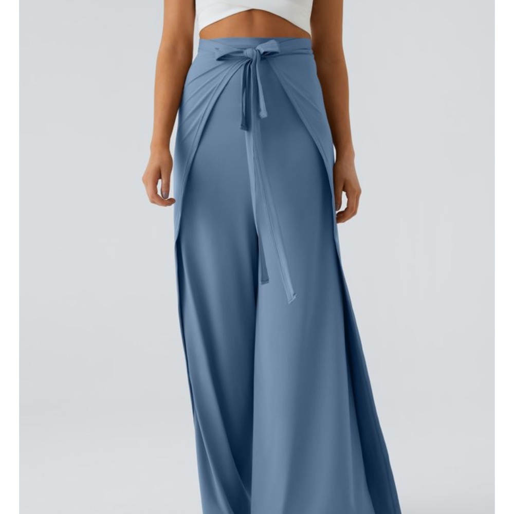 HALARA Women's Wide Leg Blue Wrap Pants
